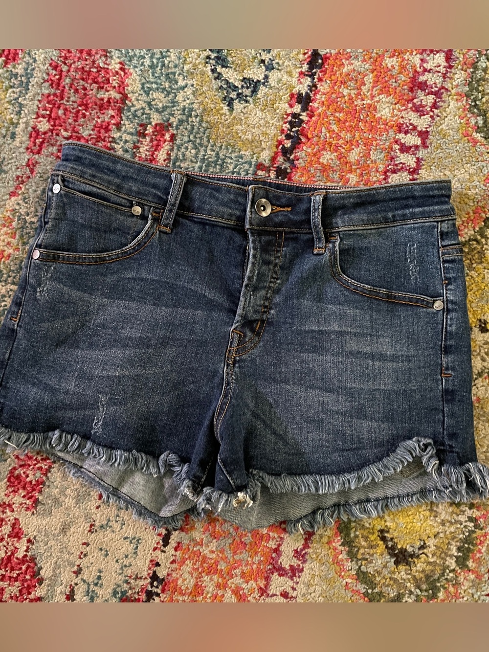 Roxy Dark Blue Frayed Hem Denim Shorts